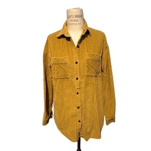 100% Cotton Corduroy Shirt Jacket Mustard Yellow Button Up Long Sleeve Women S